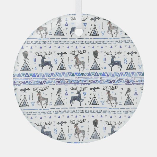 部族の民族、動物の夢のキャッチャー、シームレス。 ガラスオーナメント (正面)