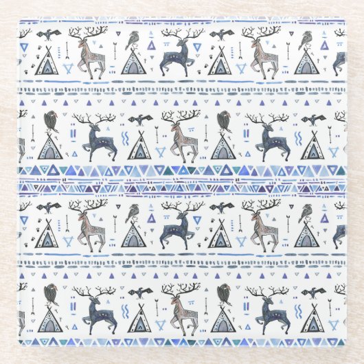 部族の民族、動物の夢のキャッチャー、シームレス。 ガラスコースター (正面)