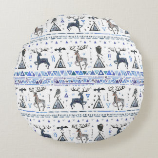 部族の民族、動物の夢のキャッチャー、シームレス。 ラウンドクッション