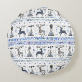 部族の民族、動物の夢のキャッチャー、シームレス。 ラウンドクッション (裏面)