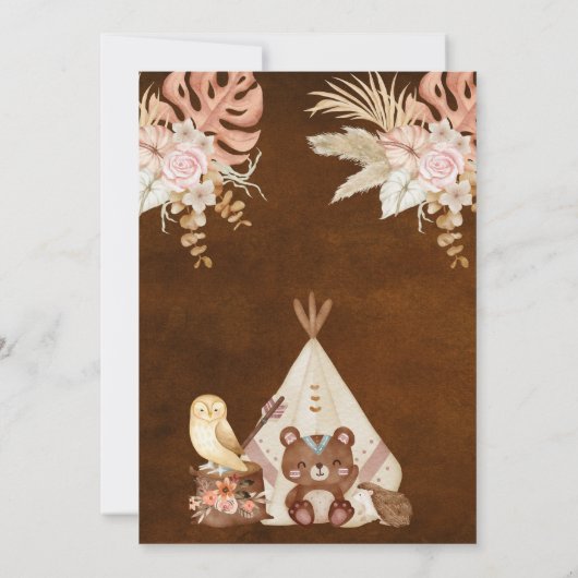 部族の水の色ボホフラワーティーペベイビーシャワー 招待状 (裏面)