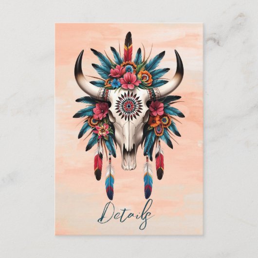 部族の水カラーフローラ牛スカル結婚のQRコード エンクロージャーカード (正面)