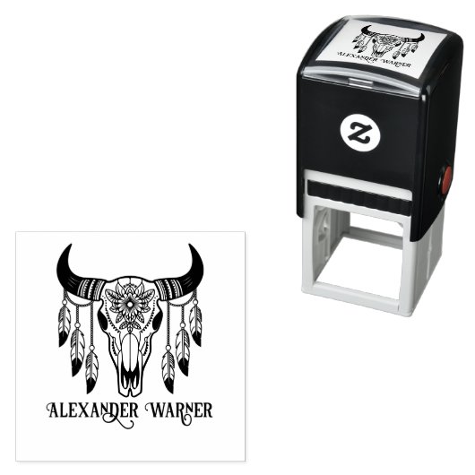 部族の牛のスカル羽の名前 セルフインキングスタンプ (インサイチュ)