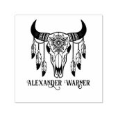 部族の牛のスカル羽の名前 セルフインキングスタンプ (デザイン)