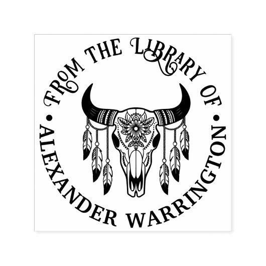部族の牛のスカル羽毛ライブラリのブック名 セルフインキングスタンプ (デザイン)