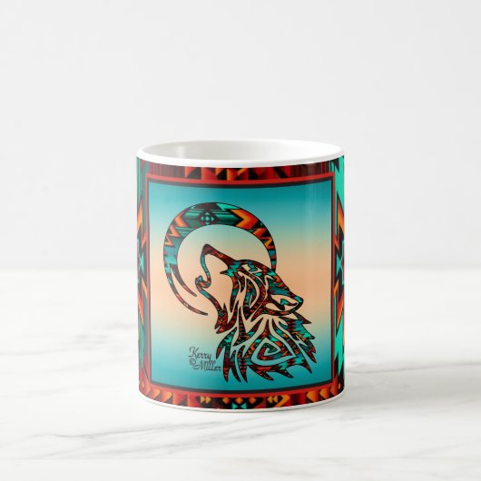 部族の狼が月のコーヒーマグでハウリング コーヒーマグカップ (中央)