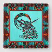 部族の狼が月上広間の時計でハウリング スクエア壁時計 (正面)