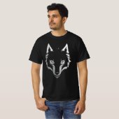 部族の狼の頭のTシャツ – モノクロの動物デザイン Tシャツ (正面フル)