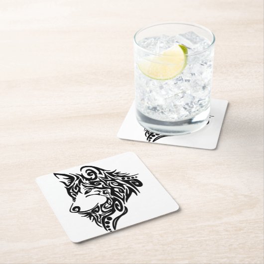 部族の狼 スクエアペーパーコースター (インサイチュ)