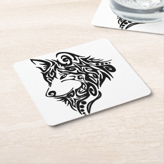 部族の狼 スクエアペーパーコースター (アングル)