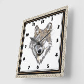 部族の狼 スクエア壁時計 (傾斜)
