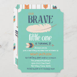 部族の矢と羽の誕生日パーティー青緑 招待状