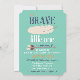 部族の矢と羽の誕生日パーティー 青緑 招待状