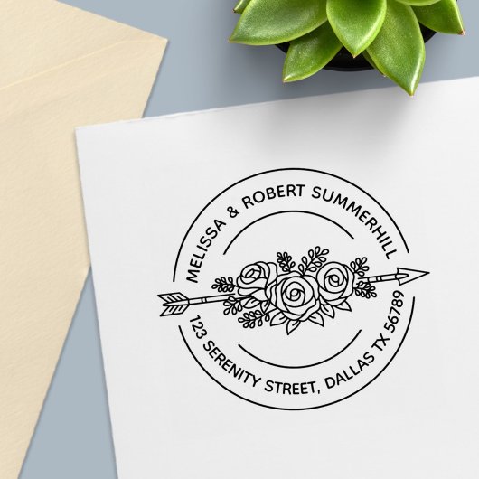 部族の矢印バラ花カップルのラウンドアドレス セルフインキングスタンプ