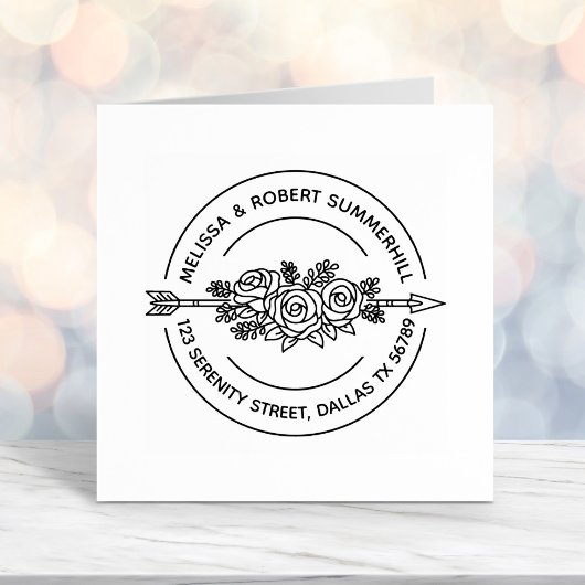 部族の矢印バラ花カップルのラウンドアドレス セルフインキングスタンプ