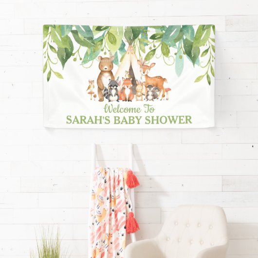 部族の緑の森林の動物が歓迎の背景 横断幕 (インサイチュ)