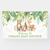 部族の緑の森林の動物が歓迎の背景 横断幕 (横)