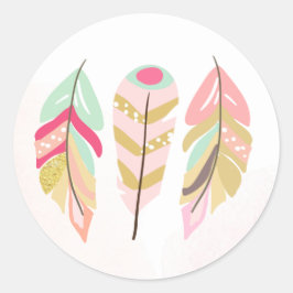 部族の羽メッセージカード封筒用シールピンクボホ ラウンドシール