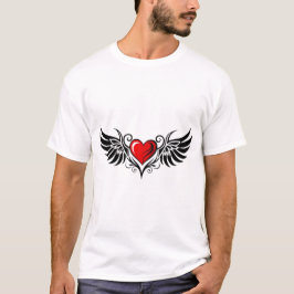 部族の羽根つきハート Tシャツ