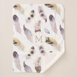 部族の羽模様パステルの水色 シェルパブランケット