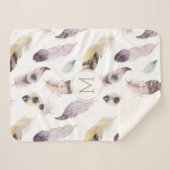 部族の羽模様パステルの水色 シェルパブランケット (正面(横))