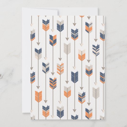 部族の羽毛アローズ赤ちゃんシャワー海軍オレンジ 招待状 (裏面)