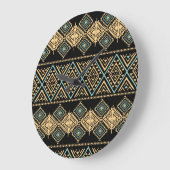 部族の芸術、民族幾何学、カラフルパターン。 ラージ壁時計 (傾斜)