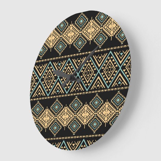 部族の芸術、民族幾何学、カラフルパターン。 ラージ壁時計 (傾斜)