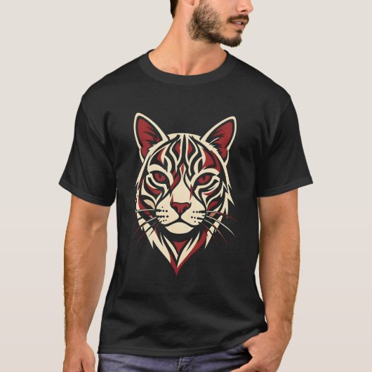 部族の虎の雄叫び: 幾何学的なネコのグラフィック Tシャツ (正面)