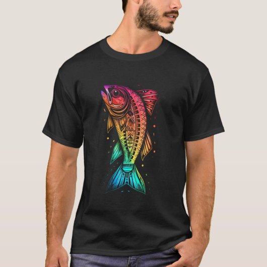 部族の虹のサイケデリックフィッシュ Tシャツ (正面)