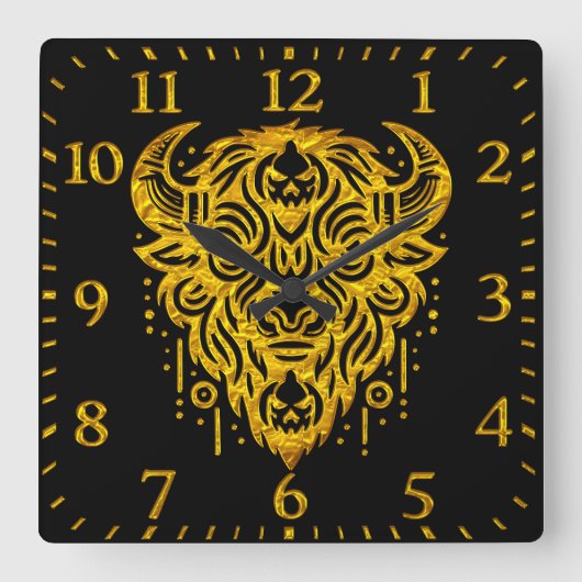 部族の要素を持つ複雑なバイソンデザイン スクエア壁時計 (正面)
