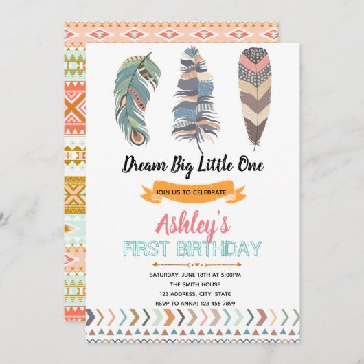 部族の誕生日パーティーの招待カード 招待状 (正面/裏面)