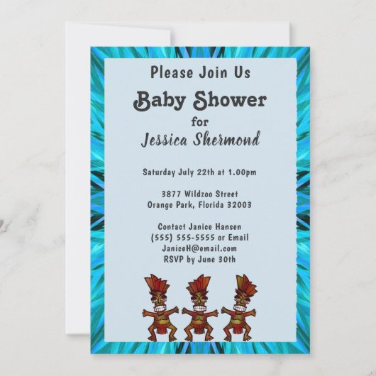 部族の豊饒ダンスブルー抽象芸術赤ちゃんシャワー 招待状 (正面)
