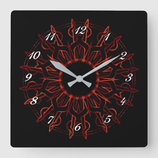 部族の赤い太陽の壁時計 スクエア壁時計 (正面)
