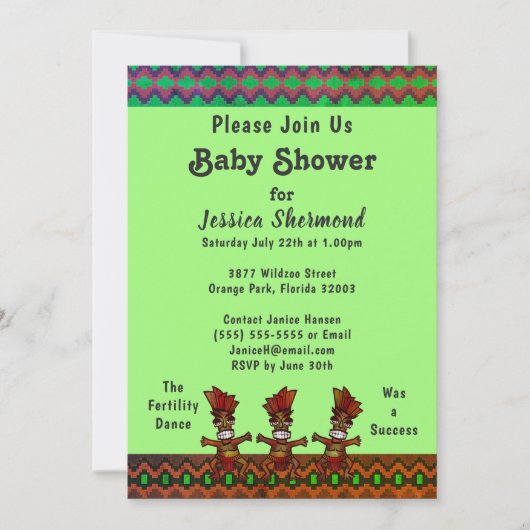 部族の赤ちゃんシャワーグリーン抽象芸術繁殖舞踊 招待状 (正面)