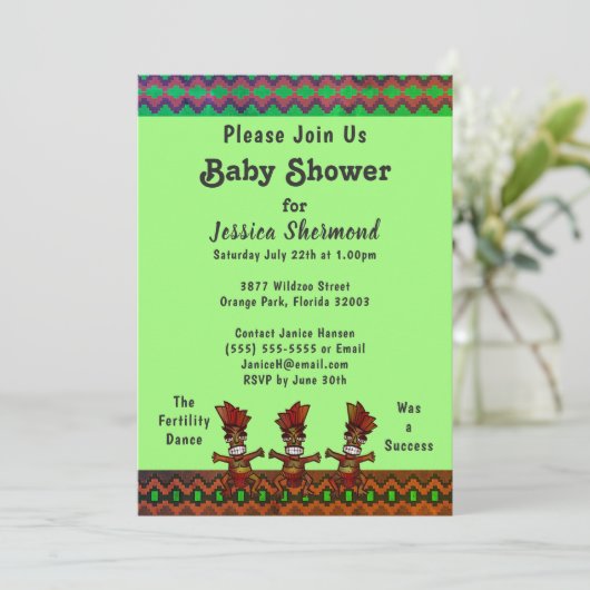 部族の赤ちゃんシャワーグリーン抽象芸術繁殖舞踊 招待状 (スタンド正面)