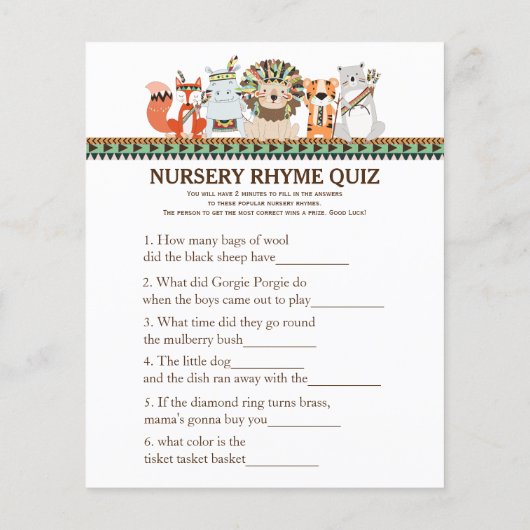 部族の赤ちゃんシャワーゲーム単語スクランブル韻クイズ (裏面)