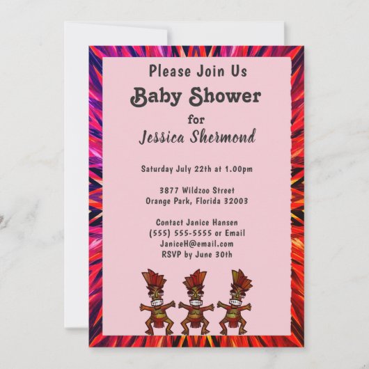 部族の赤ちゃんシャワーピンクから赤抽象芸術 招待状 (正面)