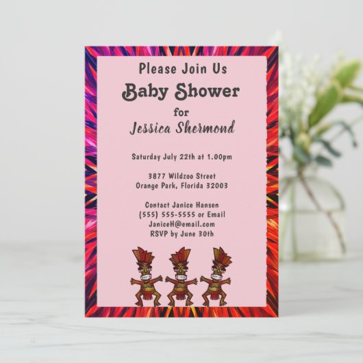 部族の赤ちゃんシャワーピンクから赤抽象芸術 招待状 (スタンド正面)