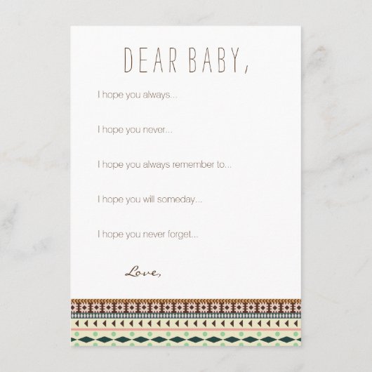 部族の願いベビーキツネライオンタイガーベビーシャワー アドバイスカード (裏面)