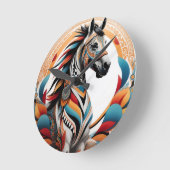 部族の馬の精神のロゴ ラウンド壁時計 (傾斜)