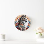 部族の馬の精神のロゴ ラウンド壁時計 (ホーム)