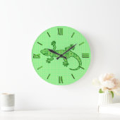 部族ろうけつ染めゲッコ-ライムとエメラルドグリーン ラージ壁時計 (ホーム)