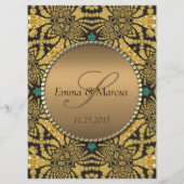 部族ろうけつ染めスタイル金ゴールドブラックティール(緑がかった色)結婚ズメニュー メニュー (裏面)