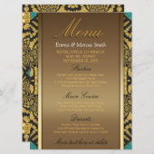 部族ろうけつ染めスタイル金ゴールドブラックティール(緑がかった色)結婚ズメニュー メニュー (正面/裏面)