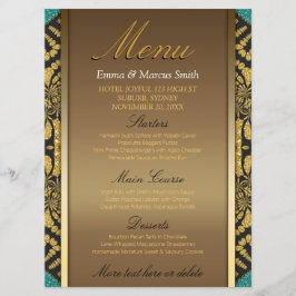 部族ろうけつ染めスタイル金ゴールドブラックティール（緑がかった色）結婚ズメニュー メニュー