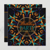 部族ろうけつ染めスター誕生日パーティーの招待 招待状 (正面/裏面)