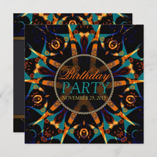 部族ろうけつ染めスター誕生日パーティーの招待 招待状 (正面/裏面)