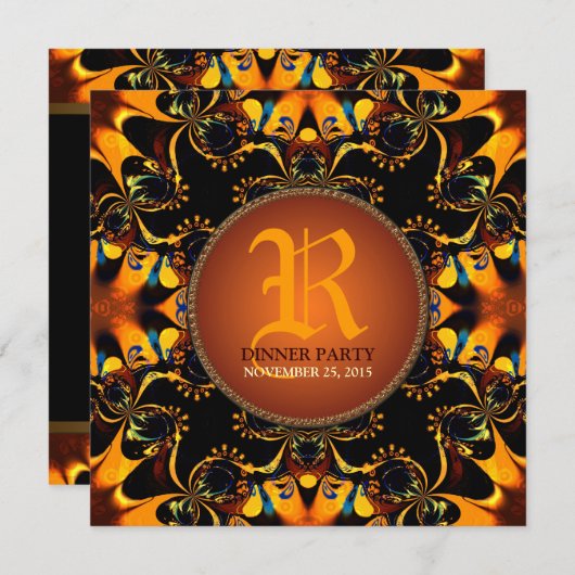 部族ろうけつ染めディナーパーティーモノグラム招待状 招待状 (正面/裏面)