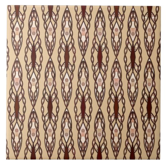 部族ろうけつ染め-タン、濃い茶色、クリーム タイル (正面)